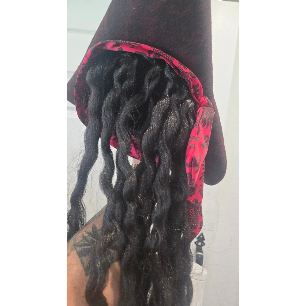 Nicky Bigs Novelties Pirate Tricorn Hat with Dreadlocks Bandana Beads Brown Red